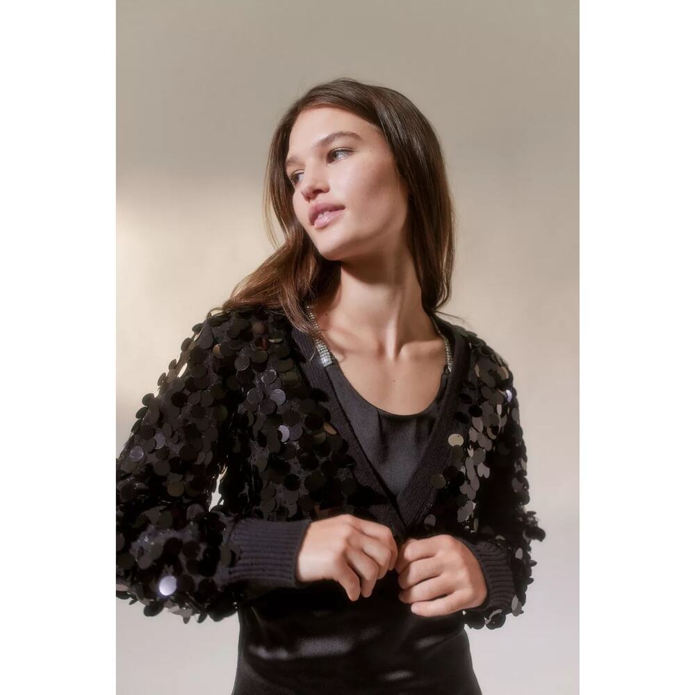 NWT Urban‎ Outfitters UO Womens Disco Party Iris Sequin Crop Cardigan Sweater XS